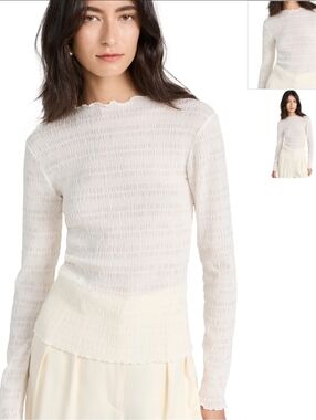 Vince Cream Long Sleeve Smocked Top Size L